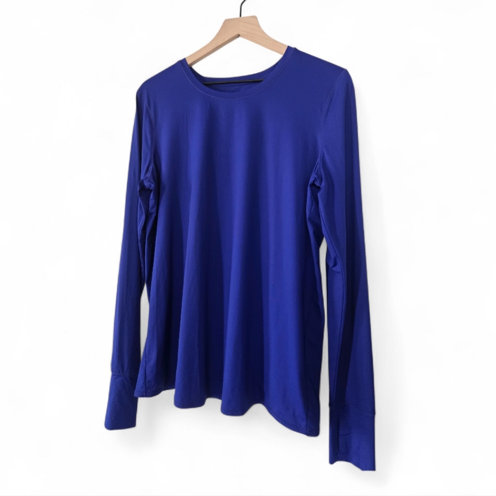 Athleta Sunlover UPF Tulip Back Long Sleeve Top Royal Blue Size Tall Large - Picture 2 of 10